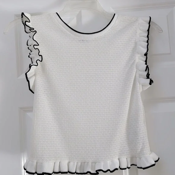ZARA Sweater Vest NWT with Ruffles and black trim size L - Picture 1 of 5